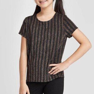 Girls' Short Sleeve Metallic Knit Top - Art Class Black M, Black/Grey
